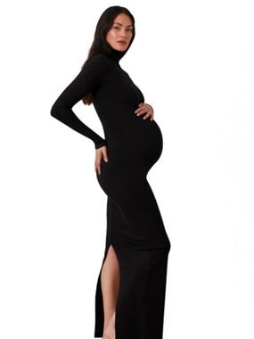 Bumpsuit Maternity Dress M Black Turtleneck Ribbed Knit Comfort Maxi Minimalist
